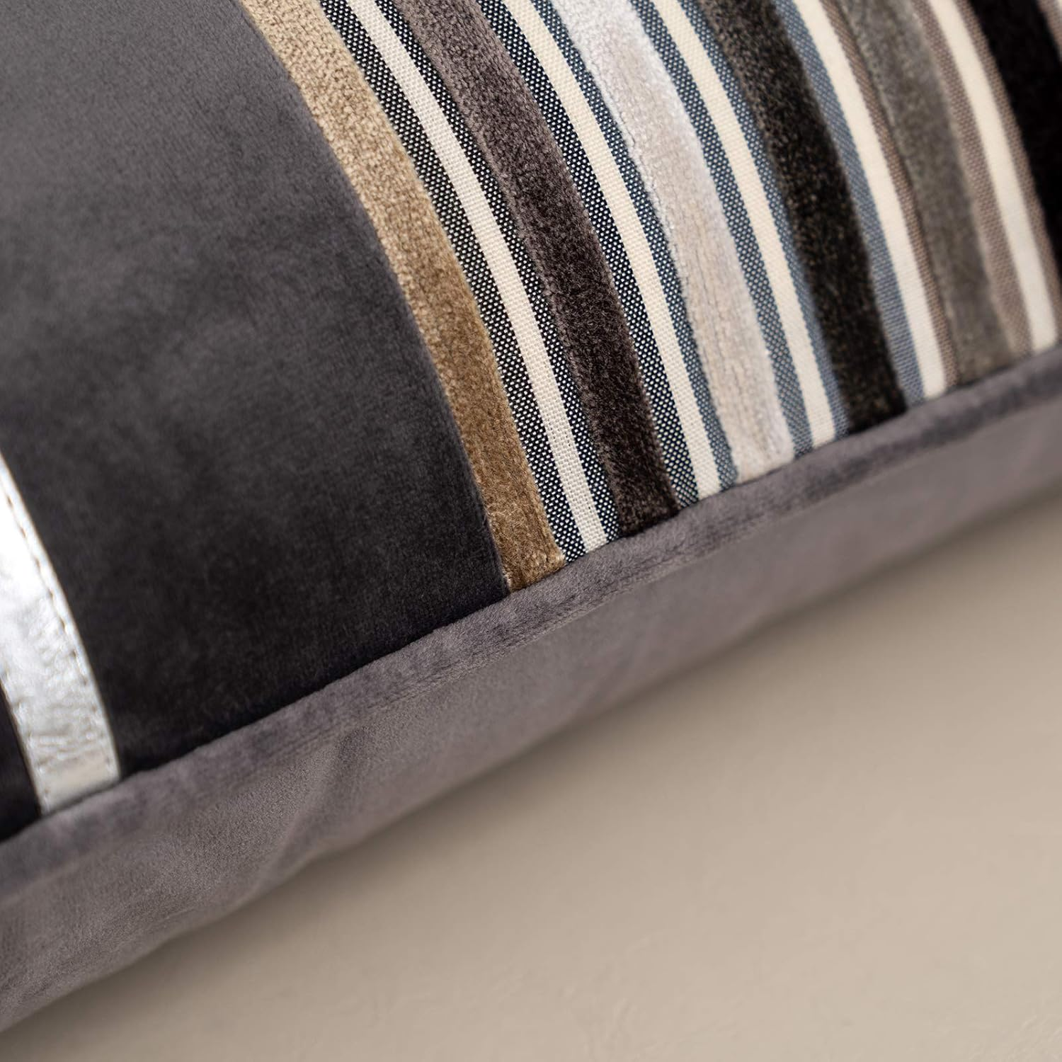 Grey Striped Patchwork Throw Pillow Cover Gold Leather Cushion Cover Zippered Pi