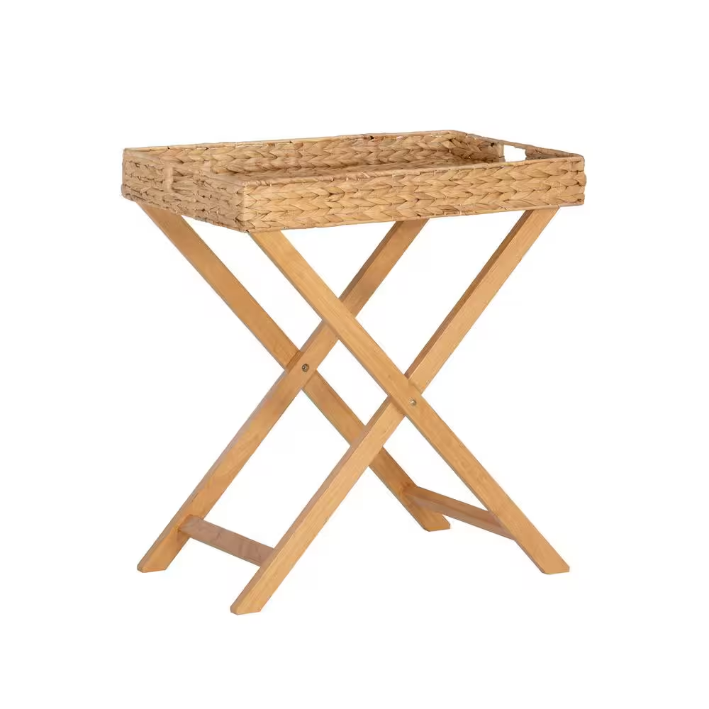 Halina 23.75 In. Natural Rectangle Hyacinth Top Folding End Table with Removable