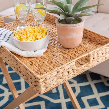 Halina 23.75 In. Natural Rectangle Hyacinth Top Folding End Table with Removable