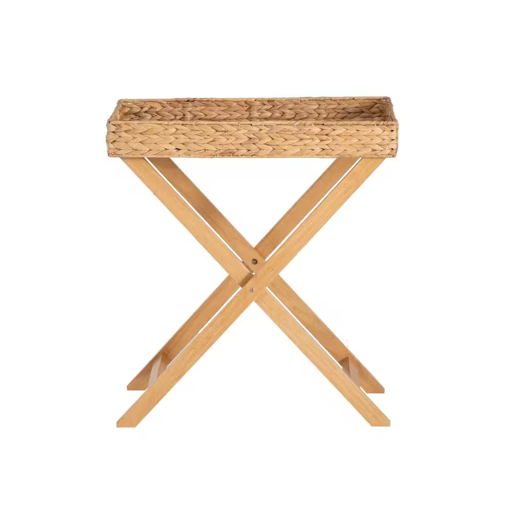 Halina 23.75 In. Natural Rectangle Hyacinth Top Folding End Table with Removable