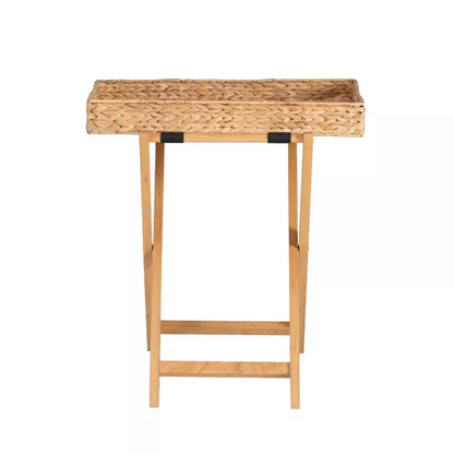 Halina 23.75 In. Natural Rectangle Hyacinth Top Folding End Table with Removable