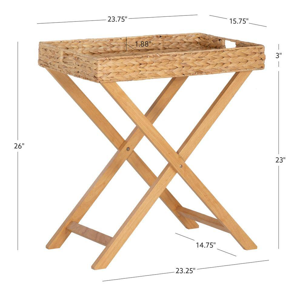 Halina 23.75 In. Natural Rectangle Hyacinth Top Folding End Table with Removable
