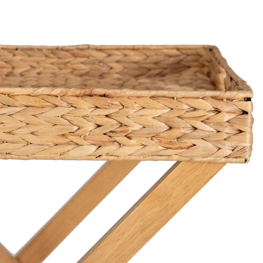 Halina 23.75 In. Natural Rectangle Hyacinth Top Folding End Table with Removable
