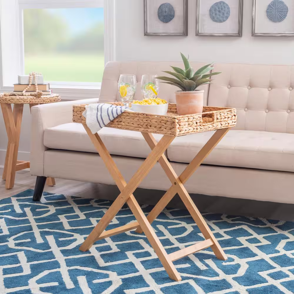 Halina 23.75 In. Natural Rectangle Hyacinth Top Folding End Table with Removable