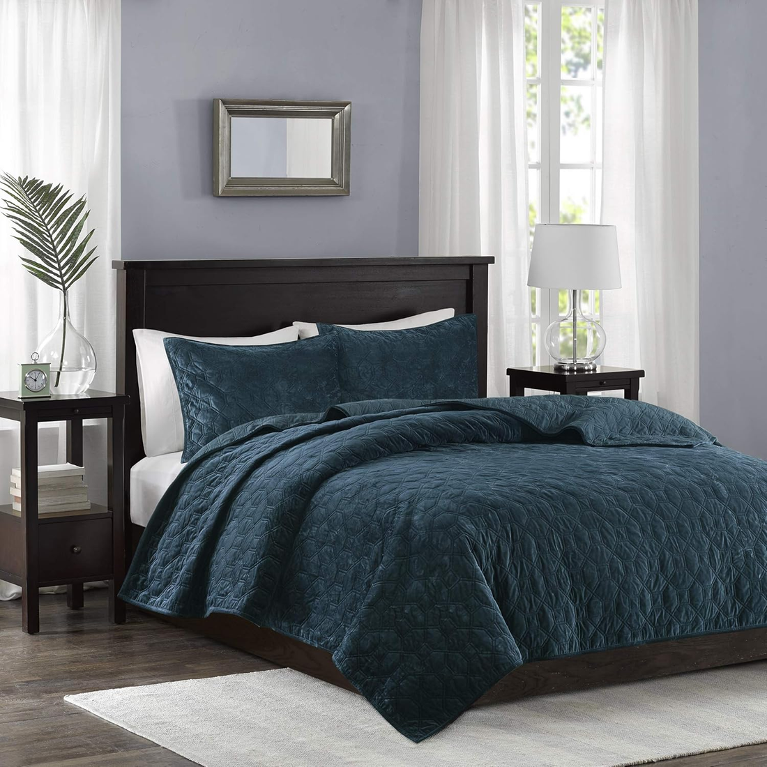 Harper Quilt Set Velvet Casual Geometric Stitching Design All Season, Lightweigh
