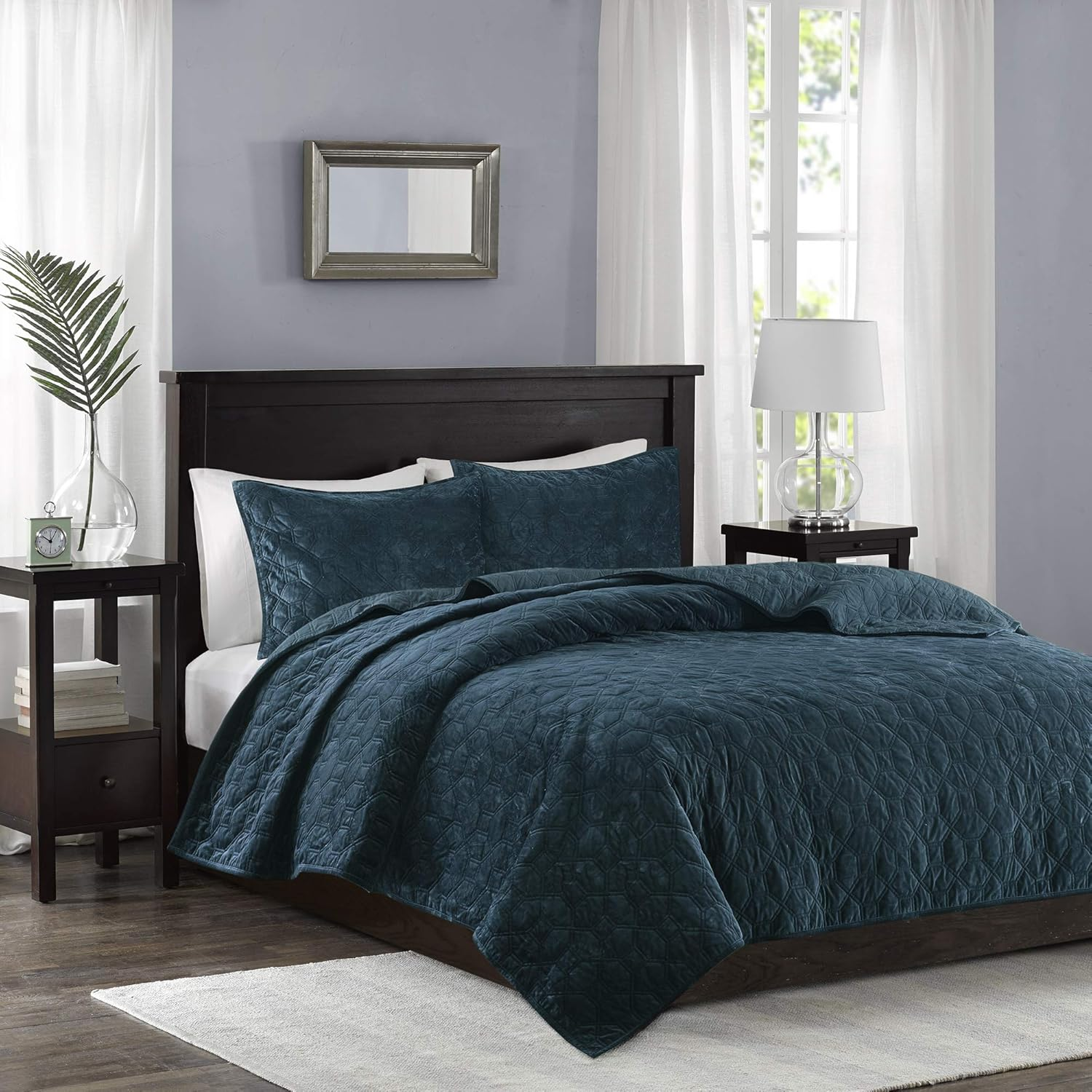 Harper Quilt Set Velvet Casual Geometric Stitching Design All Season, Lightweigh
