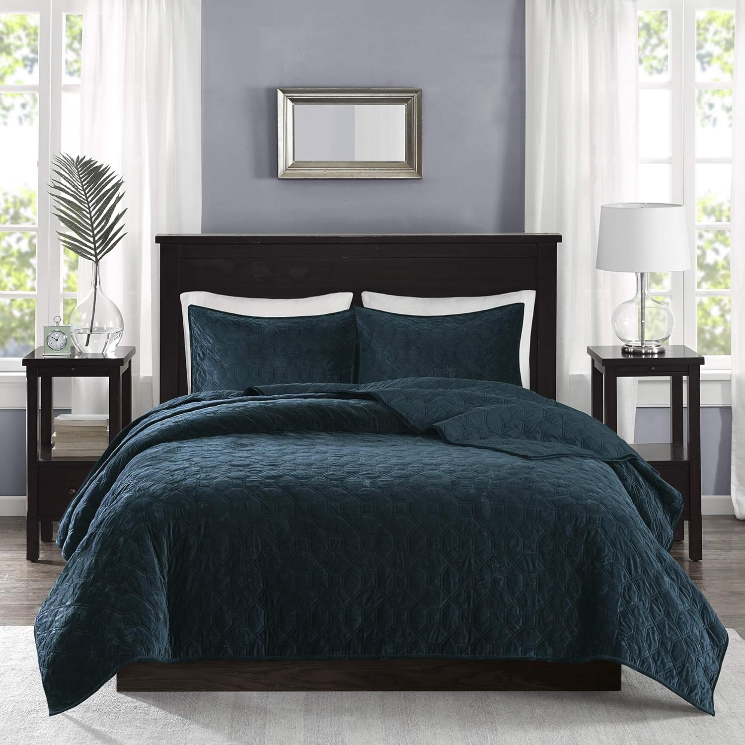 Harper Quilt Set Velvet Casual Geometric Stitching Design All Season, Lightweigh