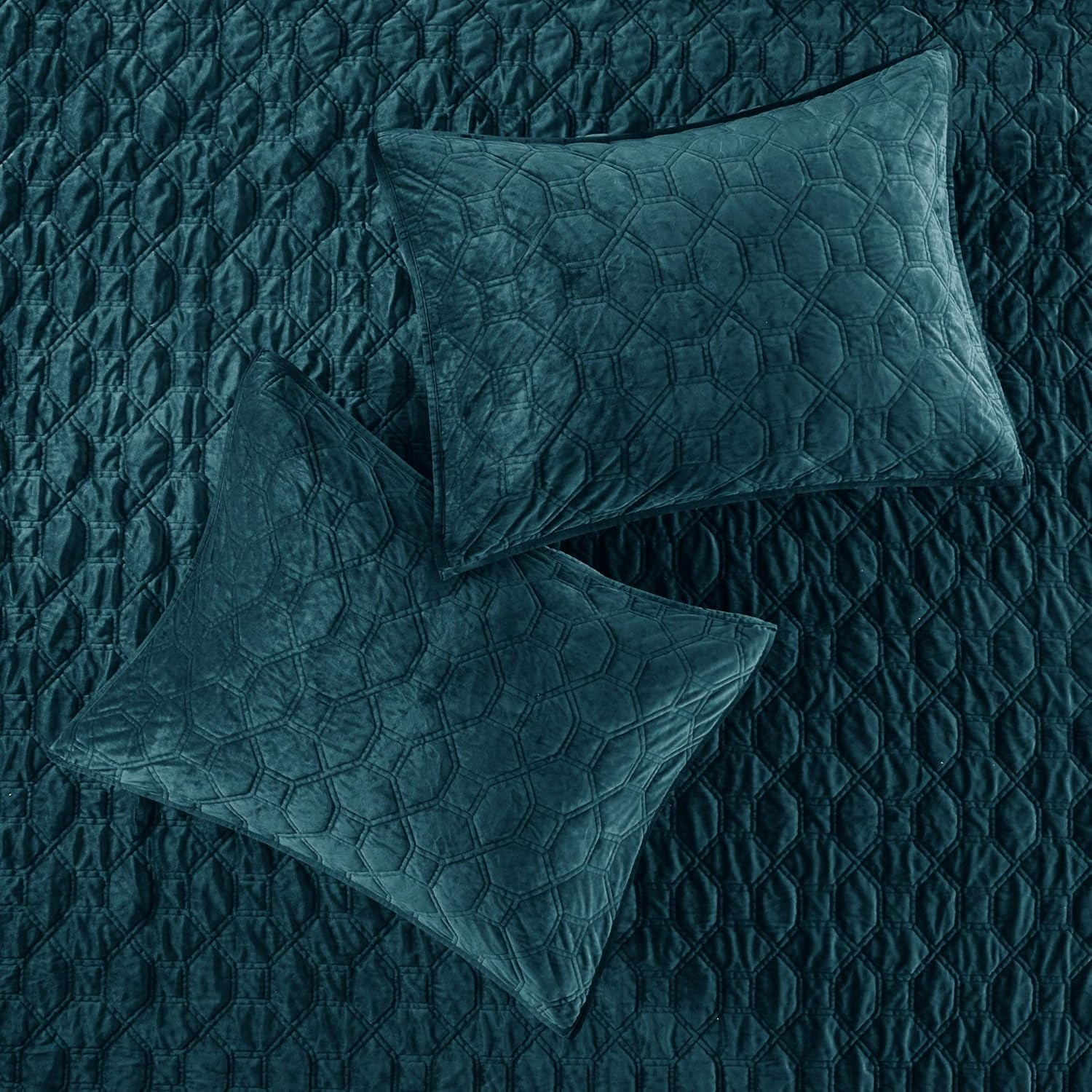 Harper Quilt Set Velvet Casual Geometric Stitching Design All Season, Lightweigh