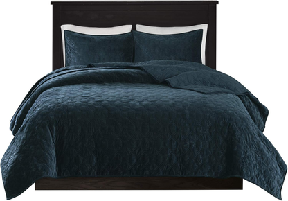 Harper Quilt Set Velvet Casual Geometric Stitching Design All Season, Lightweigh