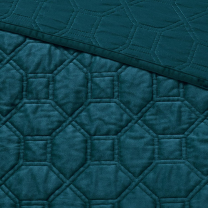 Harper Quilt Set Velvet Casual Geometric Stitching Design All Season, Lightweigh