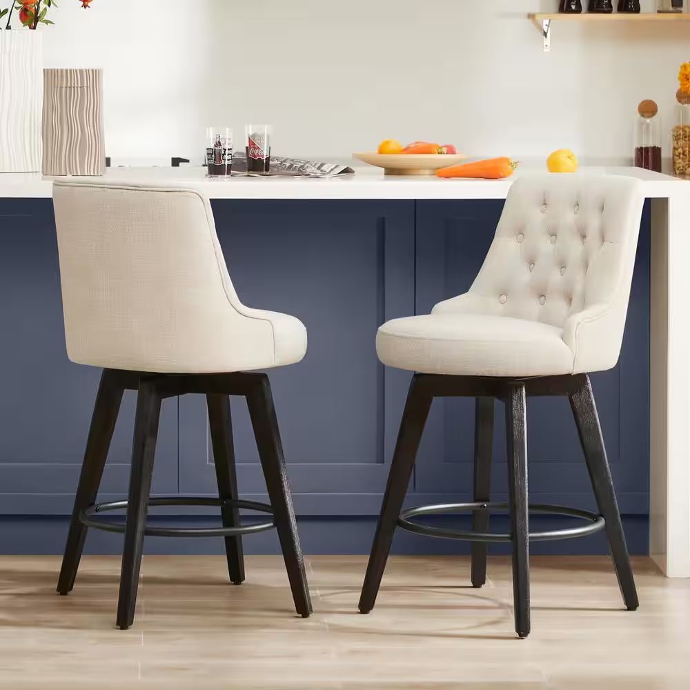 Haynes 26 In. Linen High Back Metal Swivel Counter Stool with Fabric Seat (Set o