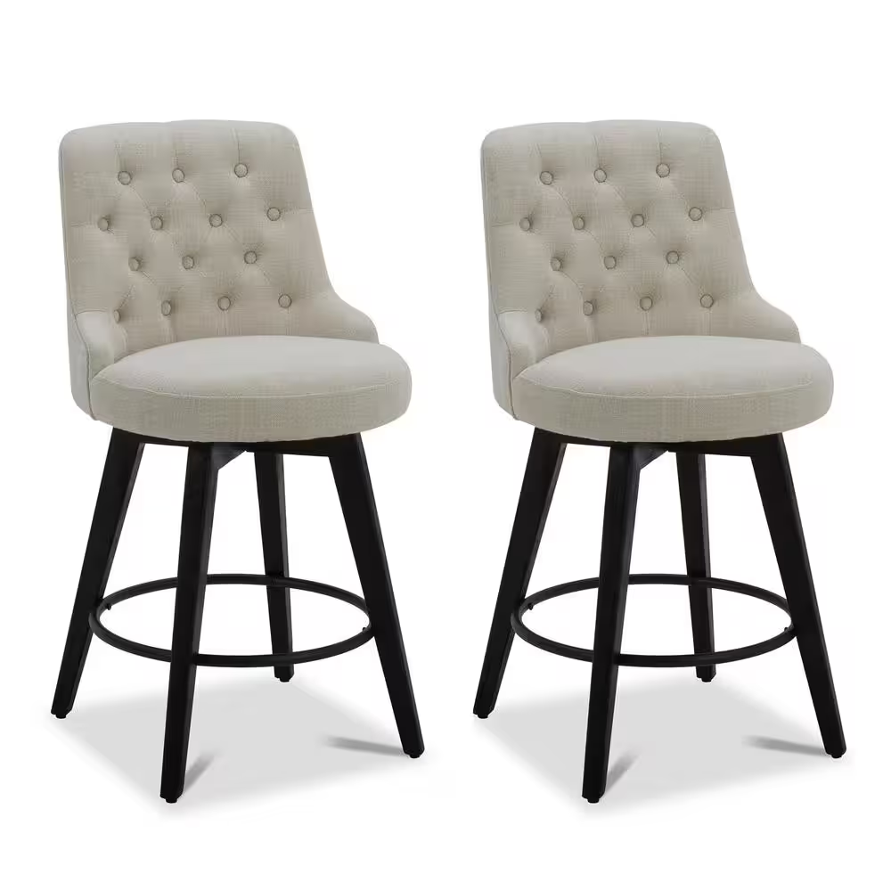 Haynes 26 In. Linen High Back Metal Swivel Counter Stool with Fabric Seat (Set o