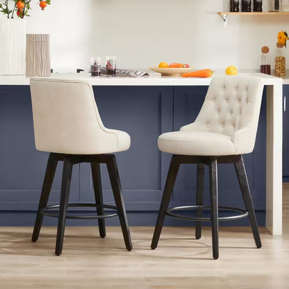 Haynes 26 In. Linen High Back Metal Swivel Counter Stool with Fabric Seat (Set o