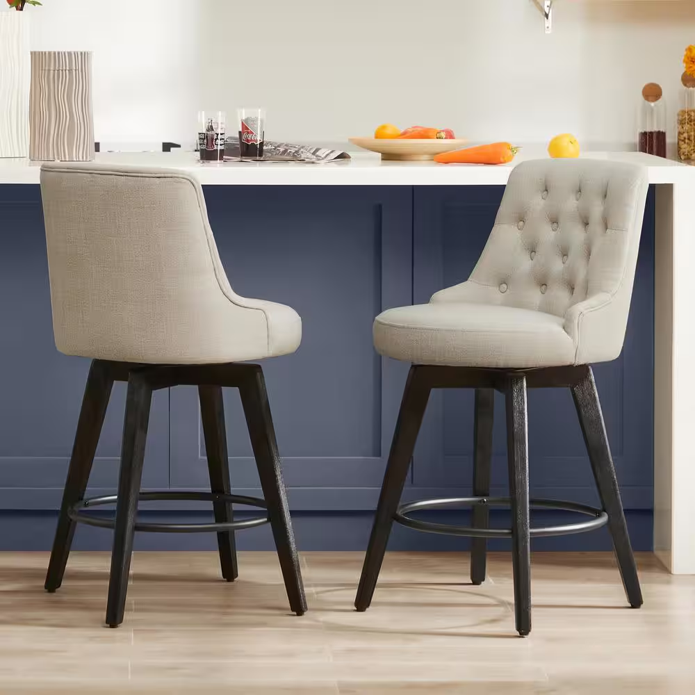 Haynes 26 In. Tan High Back Metal Swivel Counter Stool with Fabric Seat (Set of 
