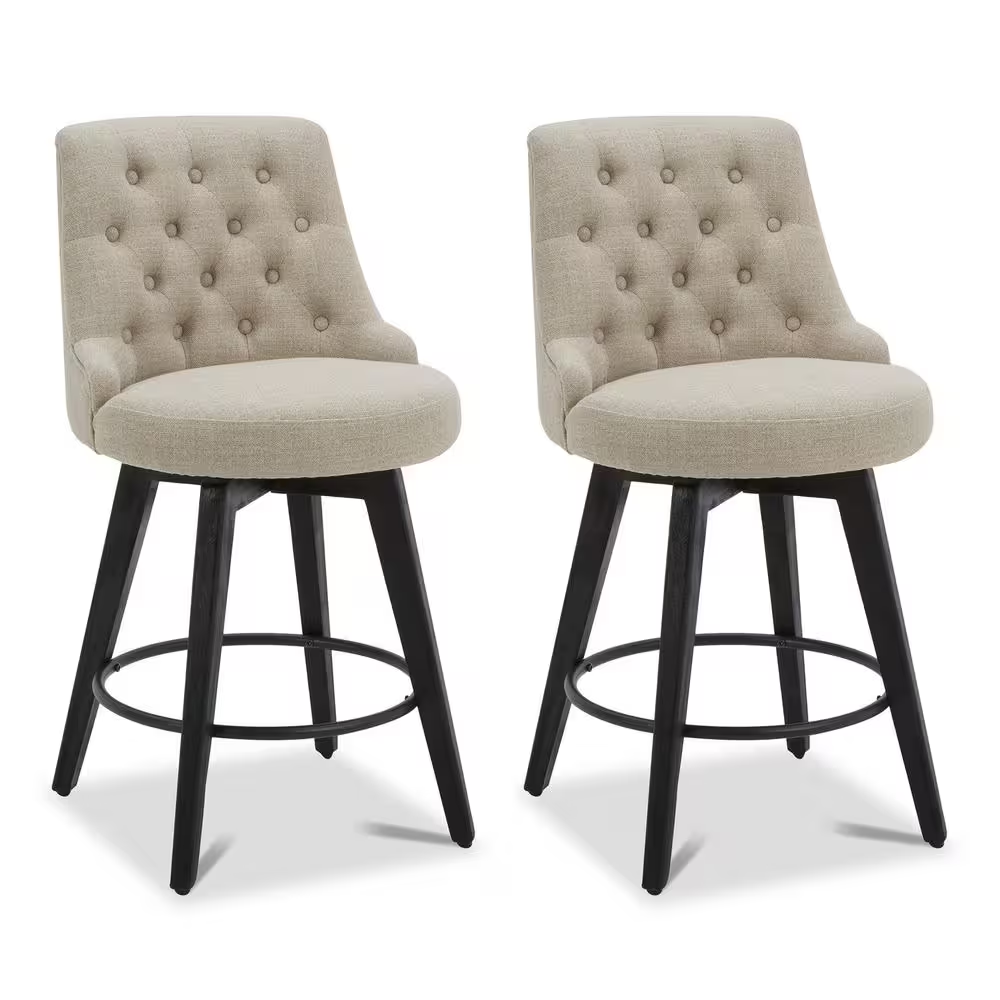 Haynes 26 In. Tan High Back Metal Swivel Counter Stool with Fabric Seat (Set of 