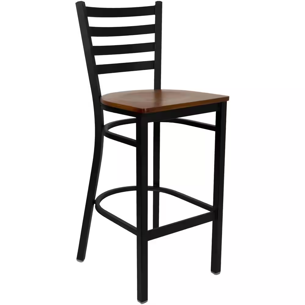 Hercules Series 28.75 In. Cherry Wood Seat/Black Metal Frame Bar Stool