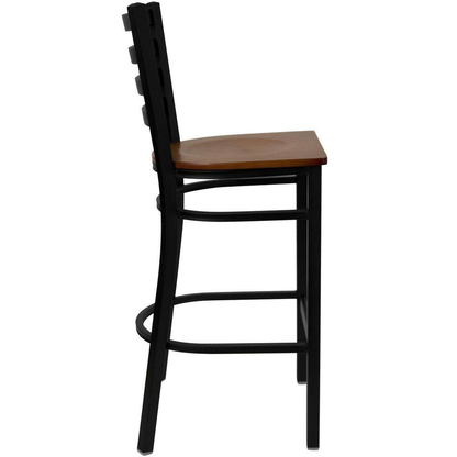 Hercules Series 28.75 In. Cherry Wood Seat/Black Metal Frame Bar Stool