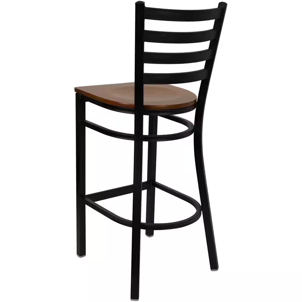 Hercules Series 28.75 In. Cherry Wood Seat/Black Metal Frame Bar Stool