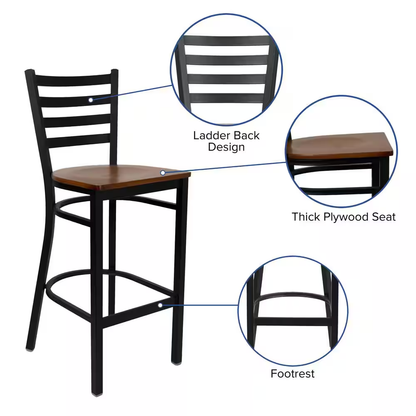 Hercules Series 28.75 In. Cherry Wood Seat/Black Metal Frame Bar Stool