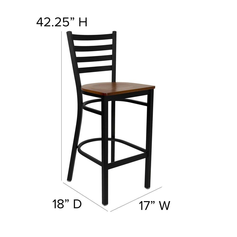 Hercules Series 28.75 In. Cherry Wood Seat/Black Metal Frame Bar Stool