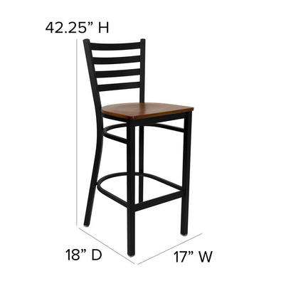 Hercules Series 28.75 In. Cherry Wood Seat/Black Metal Frame Bar Stool