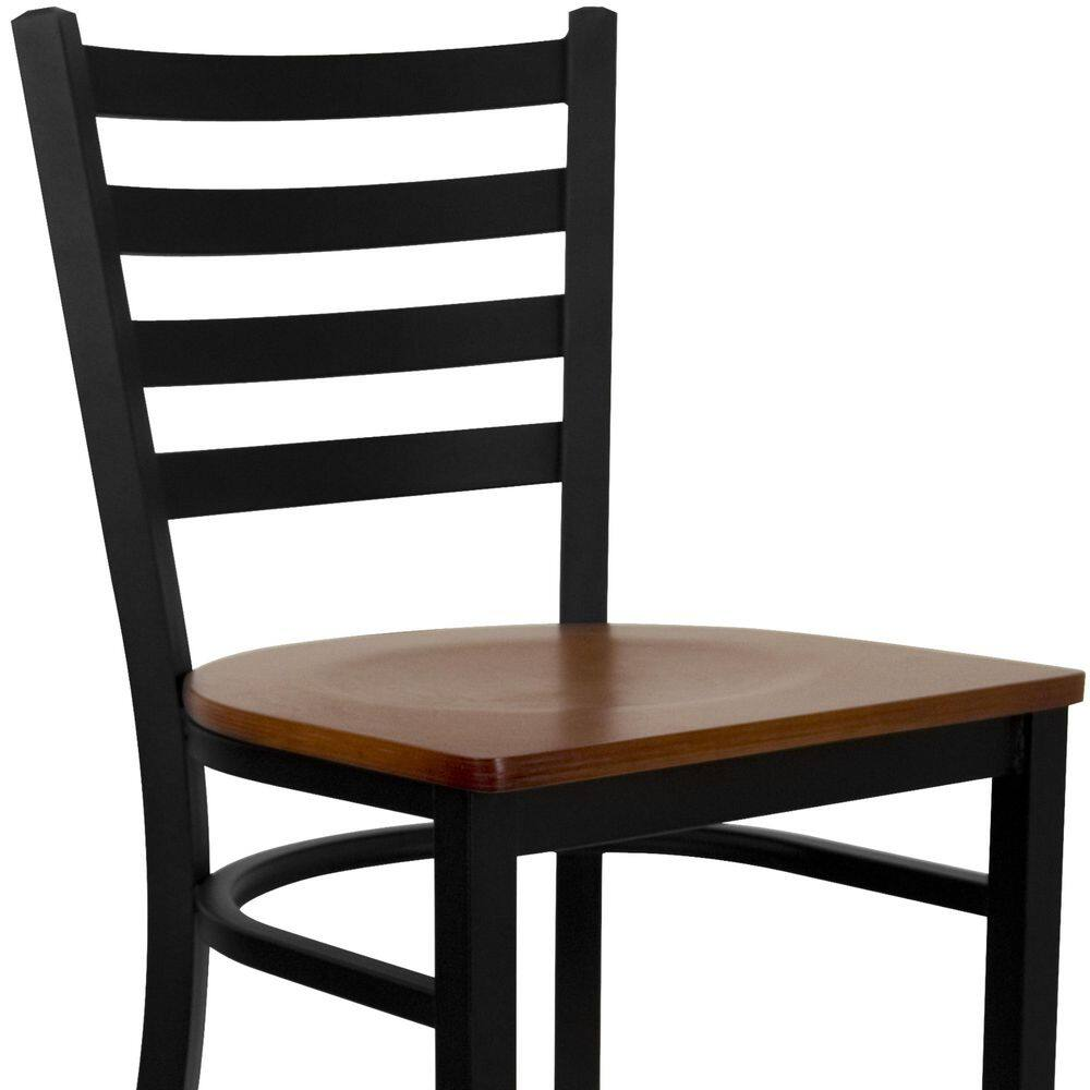 Hercules Series 28.75 In. Cherry Wood Seat/Black Metal Frame Bar Stool