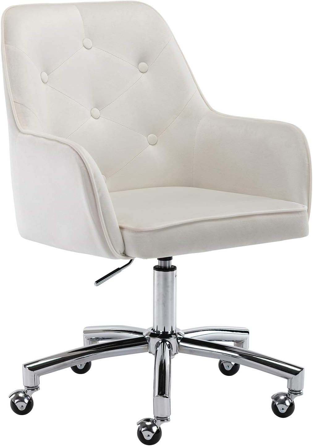 Home Office Chair, White Cute Modern Desk Chair Velvet Tufted Vanity Chair Uphol
