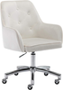 Home Office Chair, White Cute Modern Desk Chair Velvet Tufted Vanity Chair Uphol