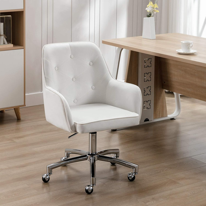 Home Office Chair, White Cute Modern Desk Chair Velvet Tufted Vanity Chair Uphol