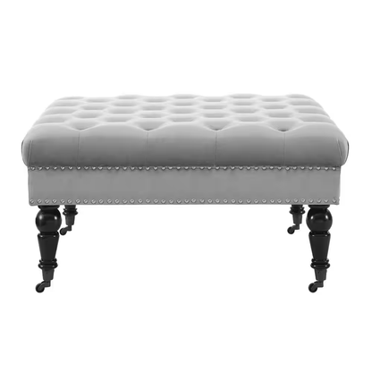 Isabelle Gray Velvet Tufted Square Accent 34.6 In. Ottoman