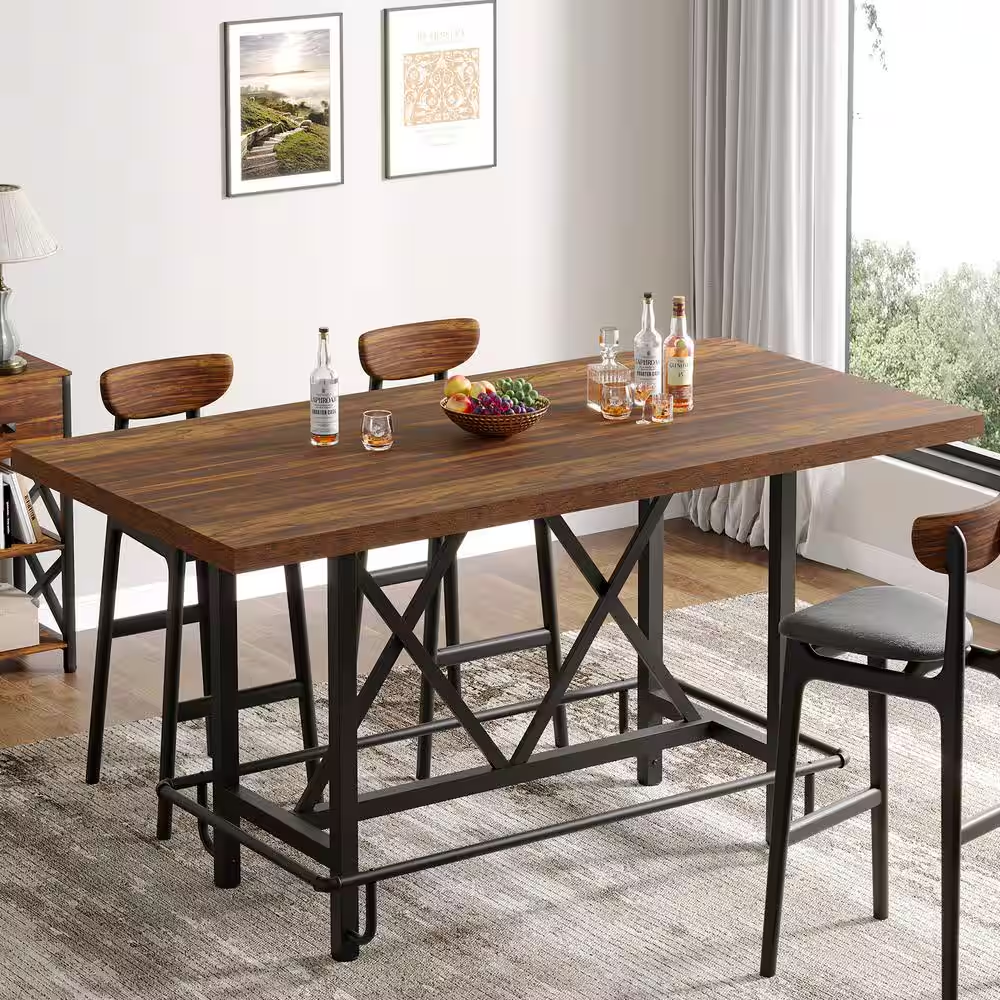 Kearsten Rustic Brown 35.43 In. Counter Height Bar Table, Narrow Long Bar Table 