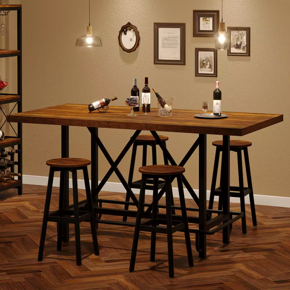 Kearsten Rustic Brown 35.43 In. Counter Height Bar Table, Narrow Long Bar Table 