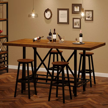 Kearsten Rustic Brown 35.43 In. Counter Height Bar Table, Narrow Long Bar Table 