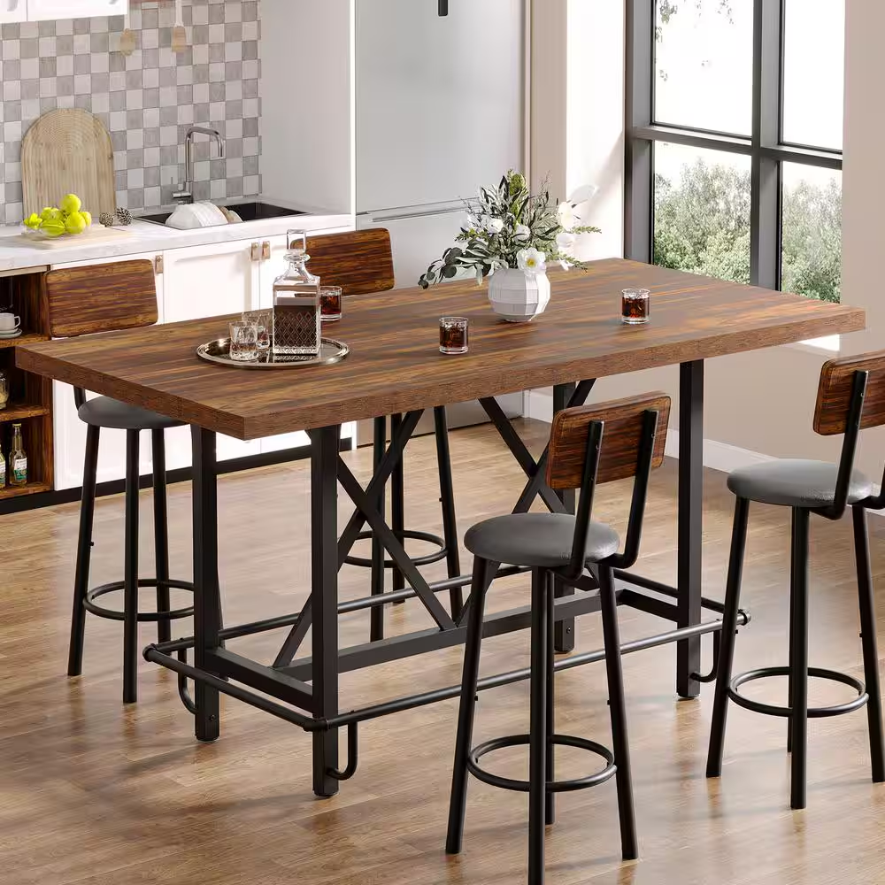 Kearsten Rustic Brown 35.43 In. Counter Height Bar Table, Narrow Long Bar Table 