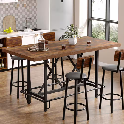 Kearsten Rustic Brown 35.43 In. Counter Height Bar Table, Narrow Long Bar Table 