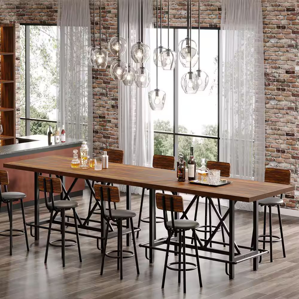Kearsten Rustic Brown 35.43 In. Counter Height Bar Table, Narrow Long Bar Table 