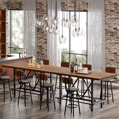 Kearsten Rustic Brown 35.43 In. Counter Height Bar Table, Narrow Long Bar Table 