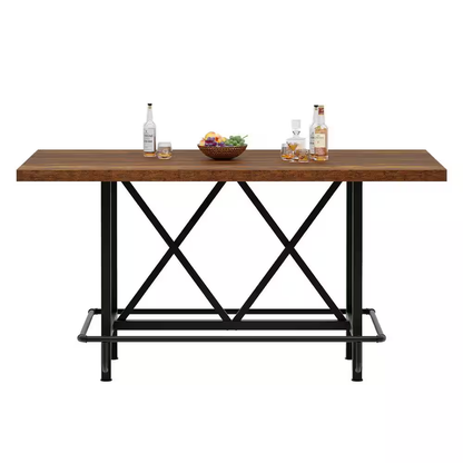Kearsten Rustic Brown 35.43 In. Counter Height Bar Table, Narrow Long Bar Table 
