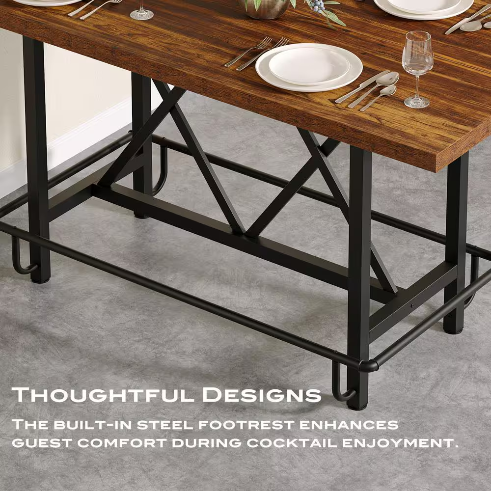 Kearsten Rustic Brown 35.43 In. Counter Height Bar Table, Narrow Long Bar Table 