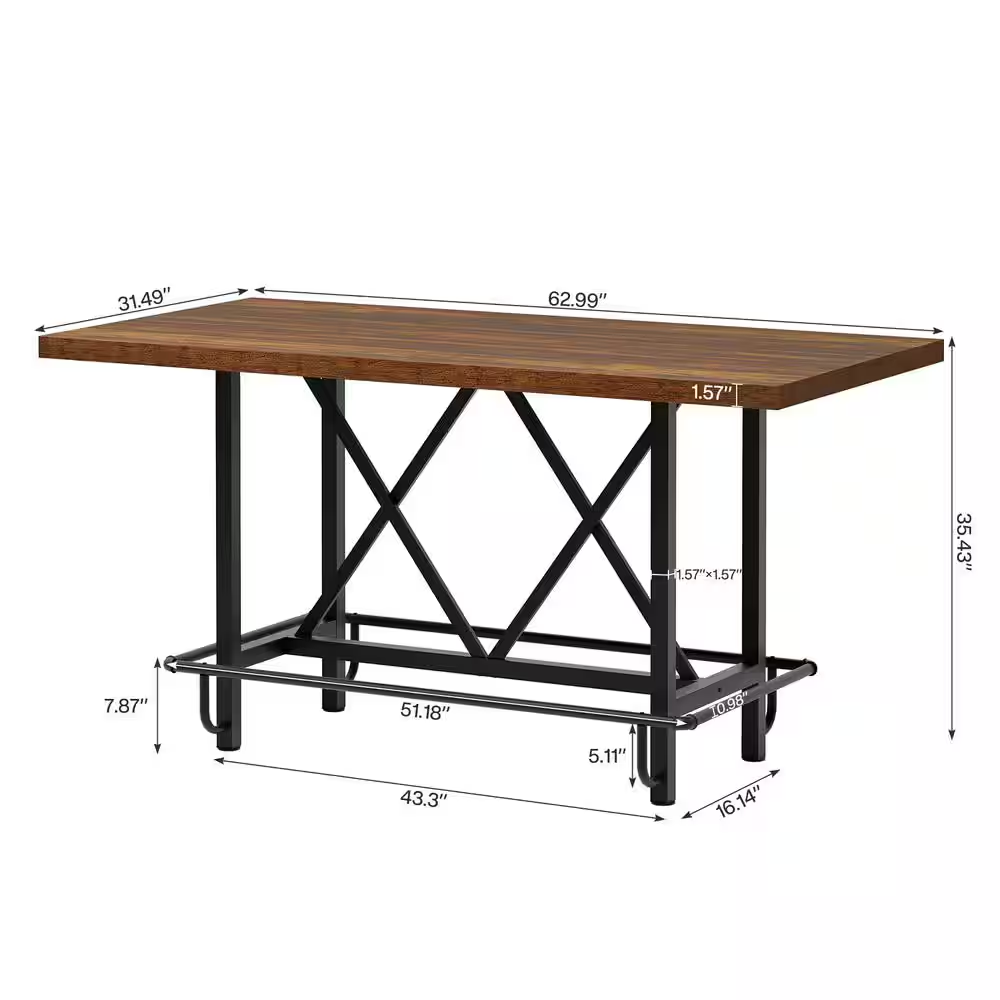 Kearsten Rustic Brown 35.43 In. Counter Height Bar Table, Narrow Long Bar Table 