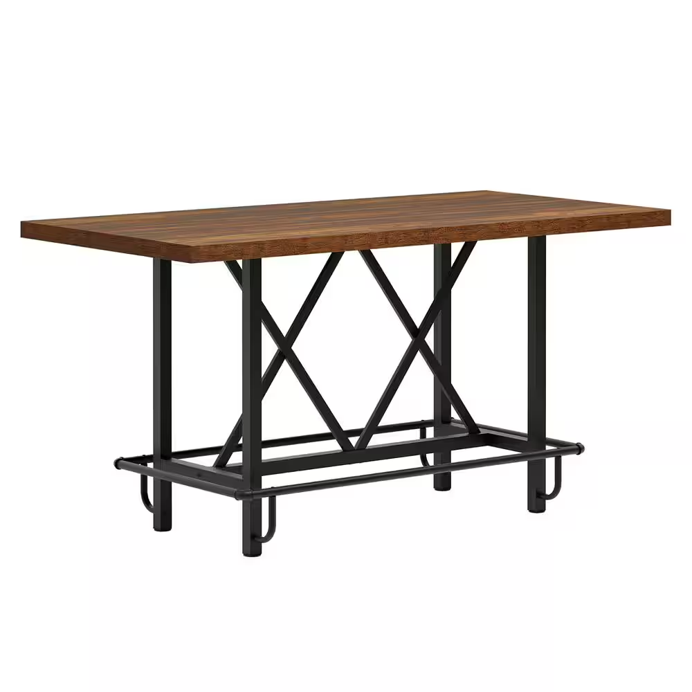 Kearsten Rustic Brown 35.43 In. Counter Height Bar Table, Narrow Long Bar Table 