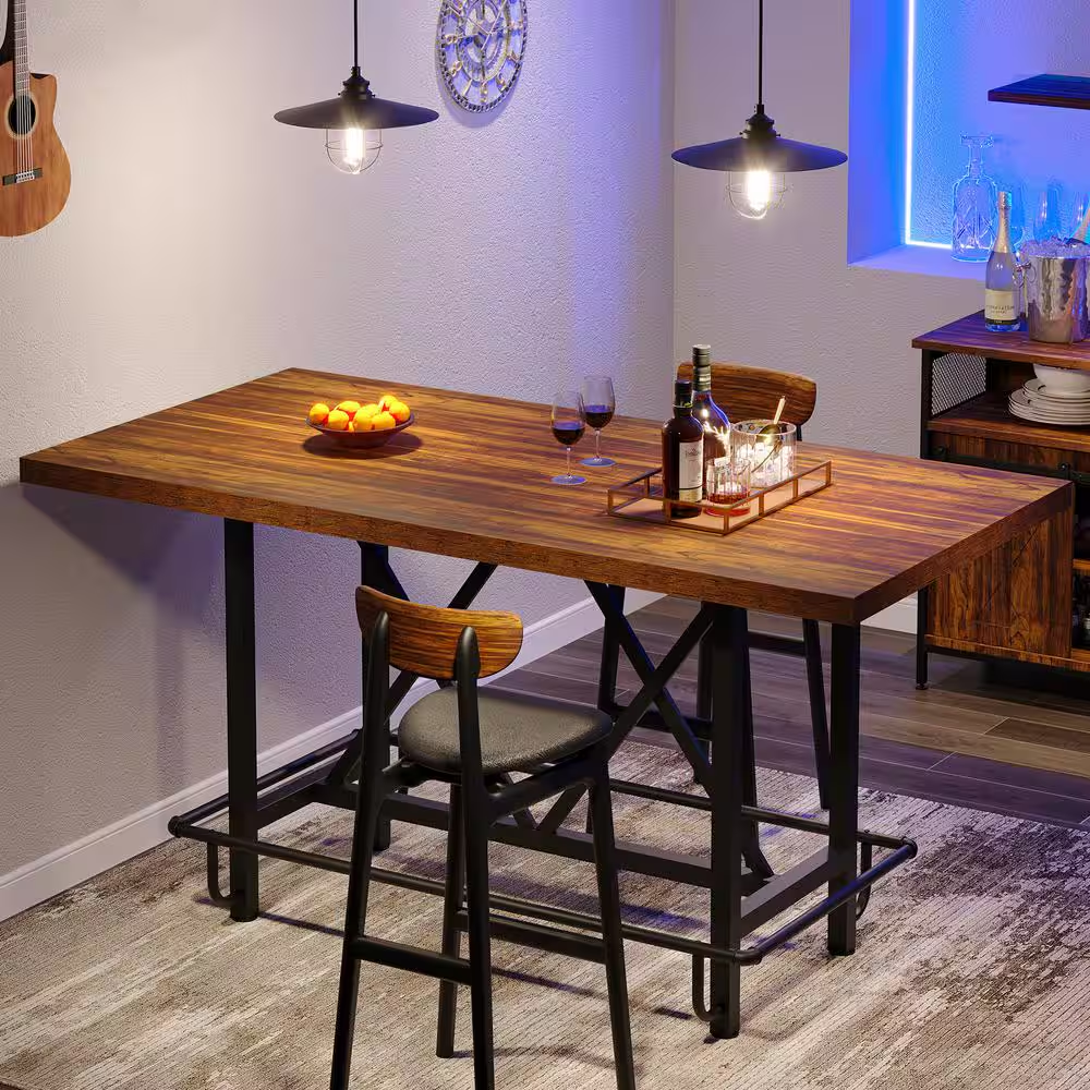 Kearsten Rustic Brown 35.43 In. Counter Height Bar Table, Narrow Long Bar Table 
