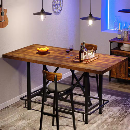 Kearsten Rustic Brown 35.43 In. Counter Height Bar Table, Narrow Long Bar Table 