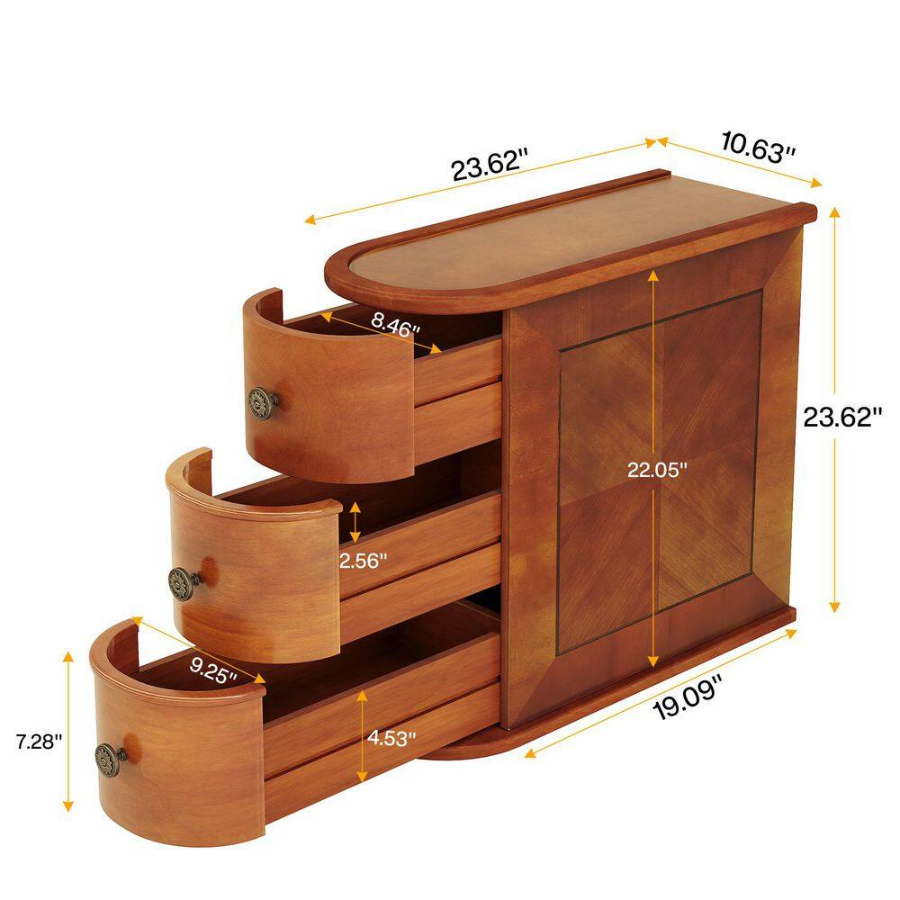 Kerlin 10.8 In. Walnut Rectangular Real Wood End Table with 3-Drawer, No Assembl