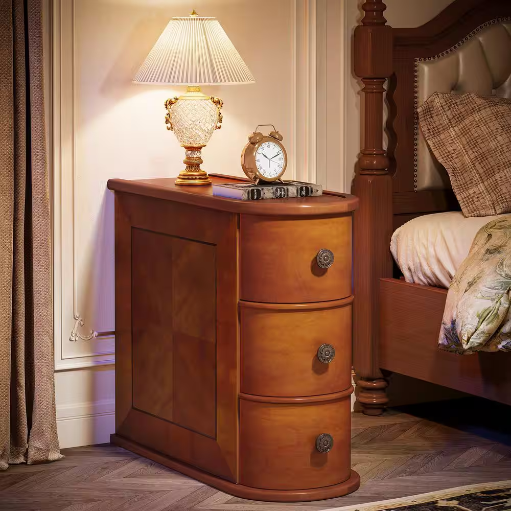Kerlin 10.8 In. Walnut Rectangular Real Wood End Table with 3-Drawer, No Assembl