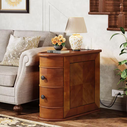 Kerlin 10.8 In. Walnut Rectangular Real Wood End Table with 3-Drawer, No Assembl