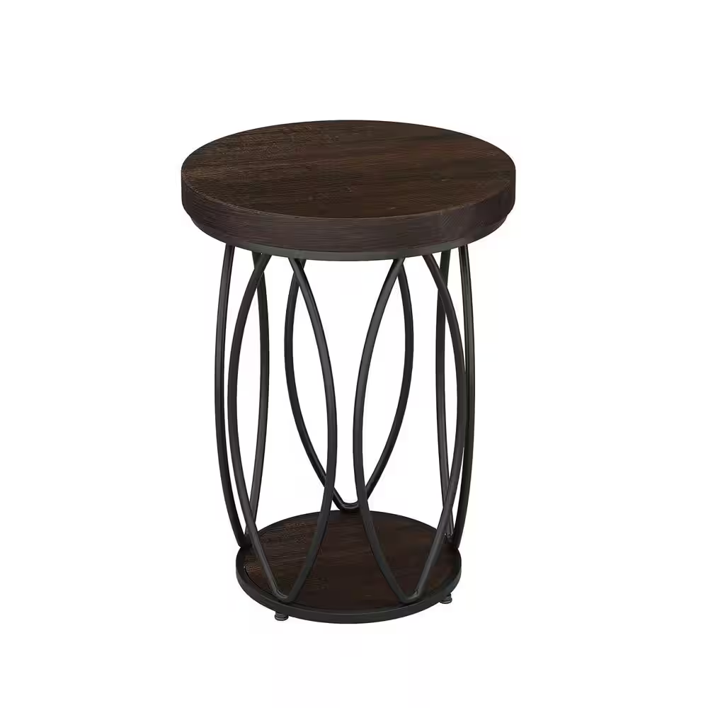 Kerlin 18.3 In. Rustic Brown round Side Table Wood End Table with Metal Frame fo