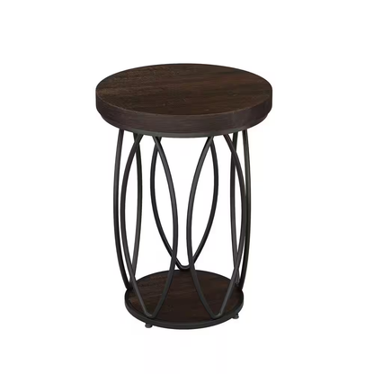 Kerlin 18.3 In. Rustic Brown round Side Table Wood End Table with Metal Frame fo