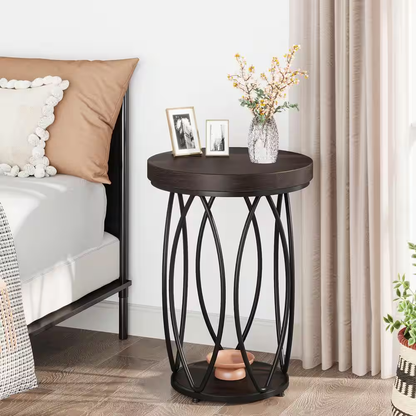 Kerlin 18.3 In. Rustic Brown round Side Table Wood End Table with Metal Frame fo
