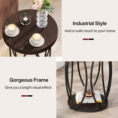Kerlin 18.3 In. Rustic Brown round Side Table Wood End Table with Metal Frame fo